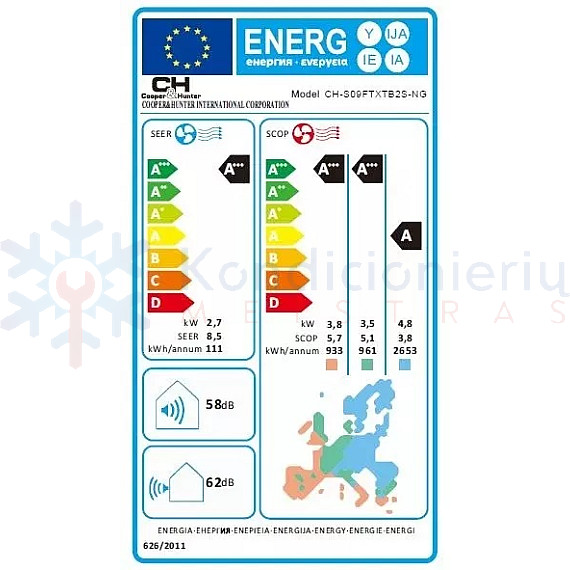 CH-S09FTXTB2S-NG ICY 3 Cooper and Hunter 2.6/3.0 kW šilumos siurblys CH-S09FTXTB2S-NG ICY 3 Cooper and Hunter 2.6/3.0 kW šilumos siurblys