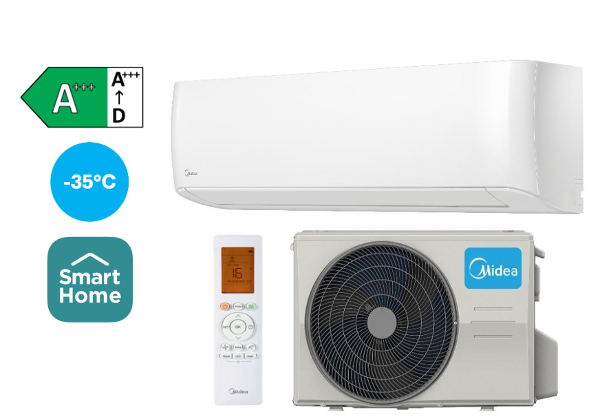 MSOPBU-12HRFN8-QRE1GW/MOX330-12HFN8-QRE1GW  MIDEA ORAS-ORAS ŠILUMOS SIURBLYS OASIS OP+ PLUS 3,5/3,8 kW