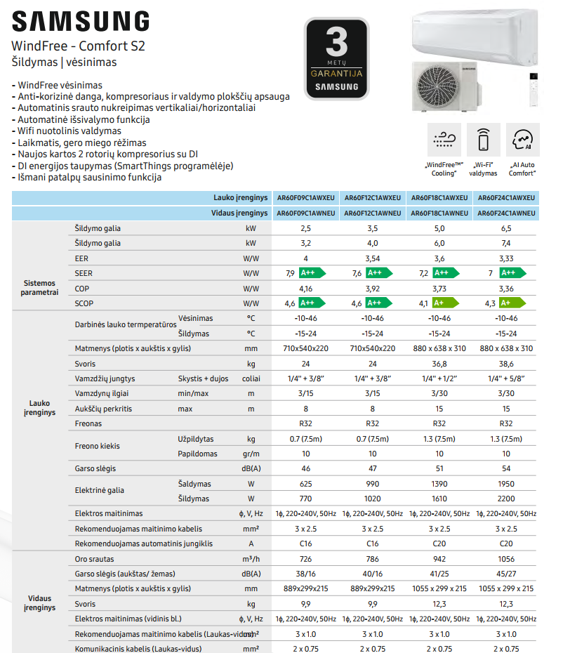Samsung WindFree Comfort S2 - 5.0 kW oro kondicionierius